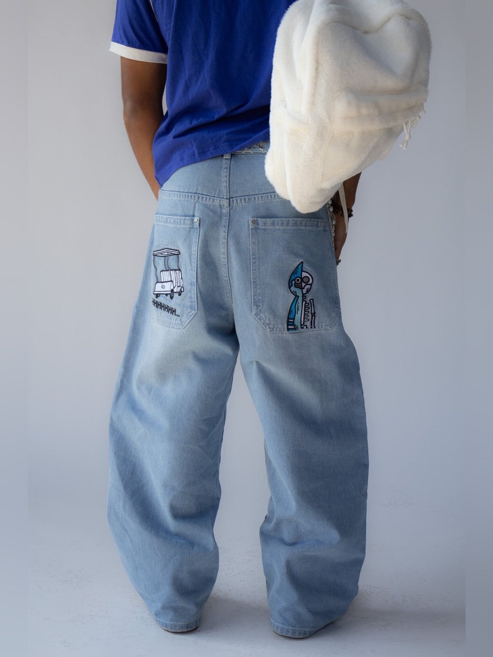 Splittoons Blue Bird Denim Light Wash Embroidered Baggy Jeans Streetwear Size 28